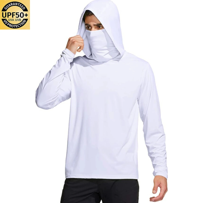 Fishing Shirt Uv Protection - Herren Einfarbiges Angelhemd mit Kapuze, integrierter